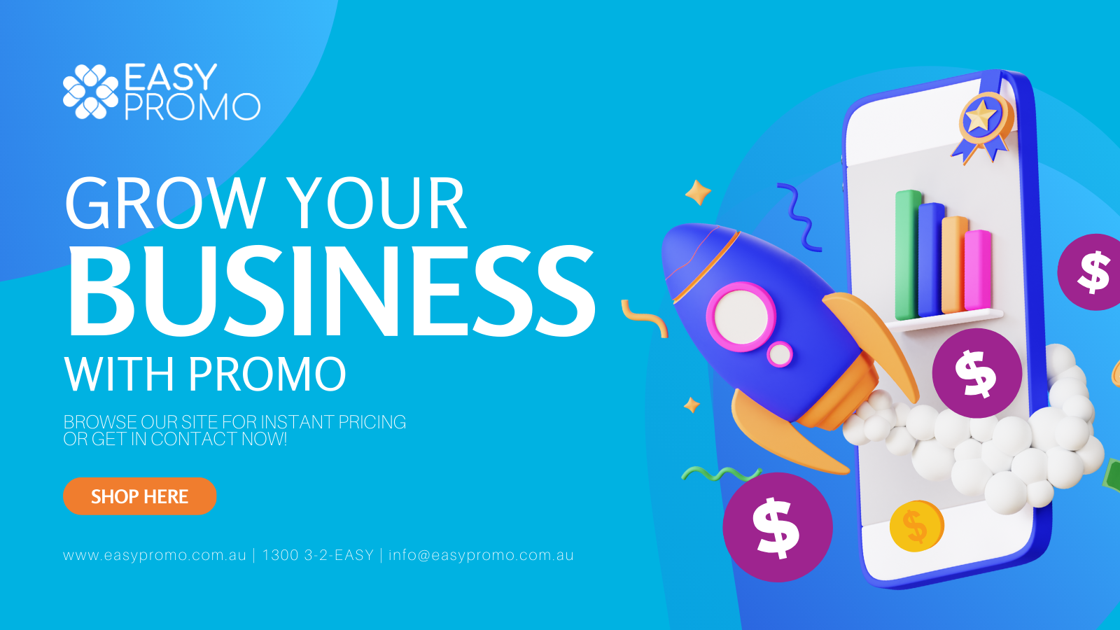 Blog footer, with cute graphics saying grow your business with Promo